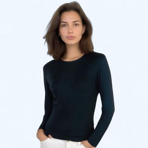 Emporio Armani Women’s Virgin Wool Stretch Crew Neck Sweater, Black, S